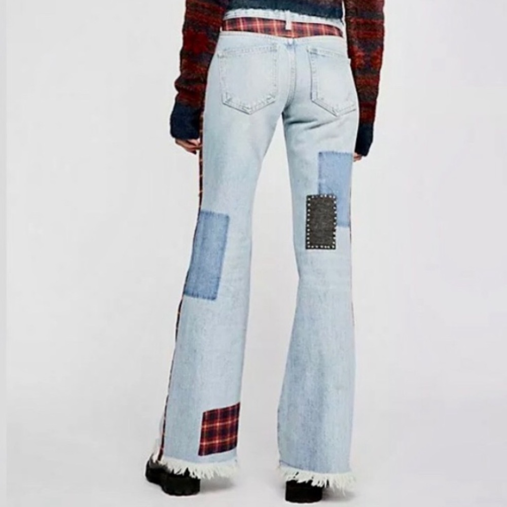 Free People Mix Plaid Slim Flare Jeans - Picture 4 of 13